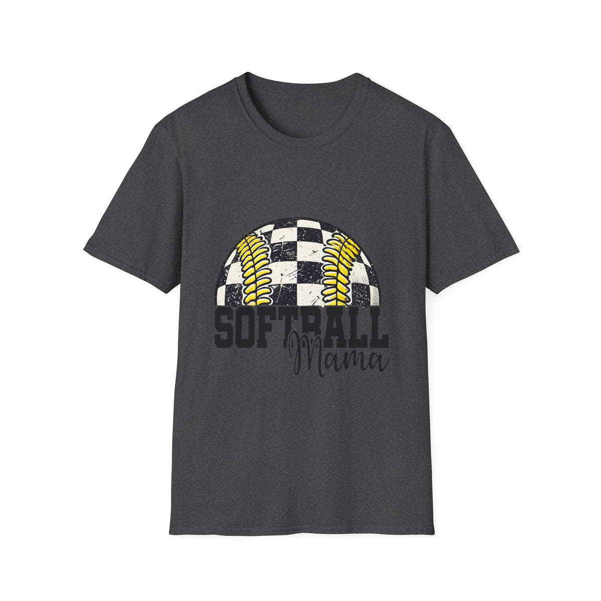 Softball Mama T‑Shirt — Checkered Ball Graphic Softball Mom Tee