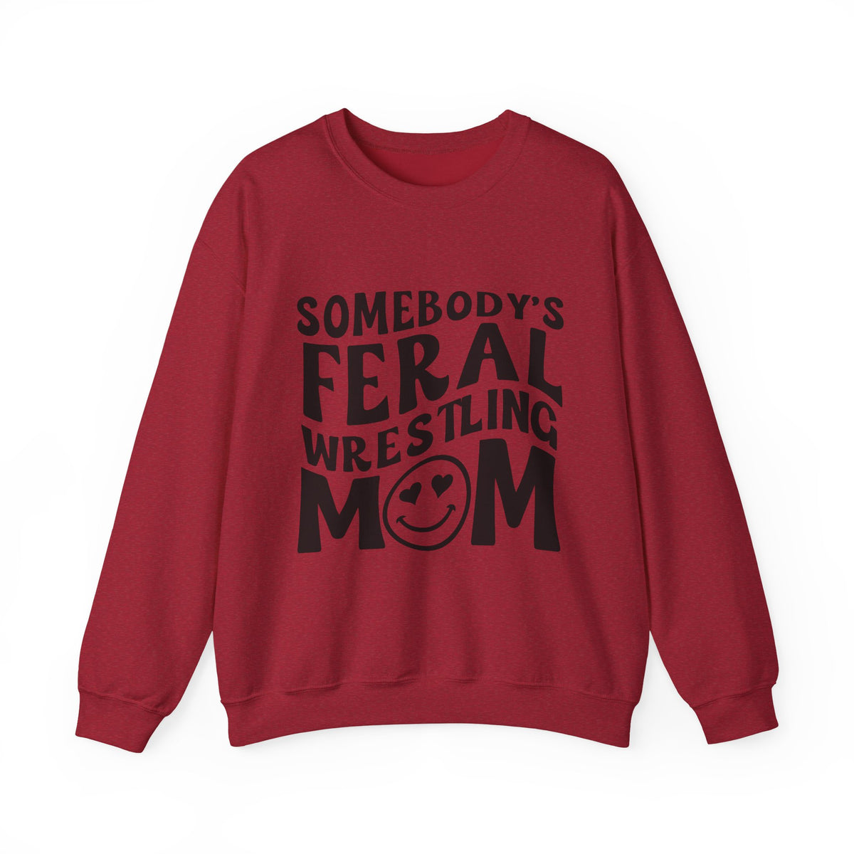 Mom Sweatshirt — "Somebody's Feral Wrestling Mom" Graphic Crewneck