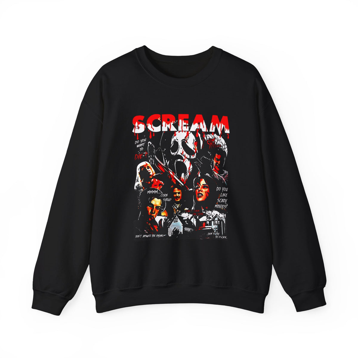 Scream Collage Sweatshirt — Retro Horror Movie Mask Graphic
