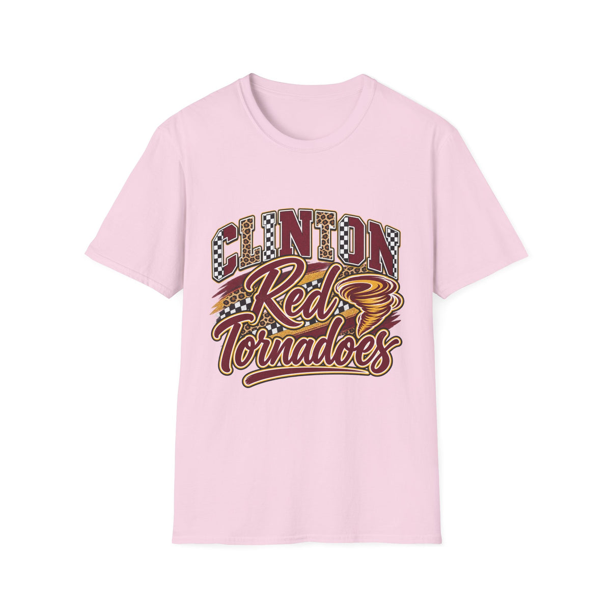 Clinton Reds Tornadoes Graphic T-Shirt — Leopard & Checker Retro School Spirit Tee