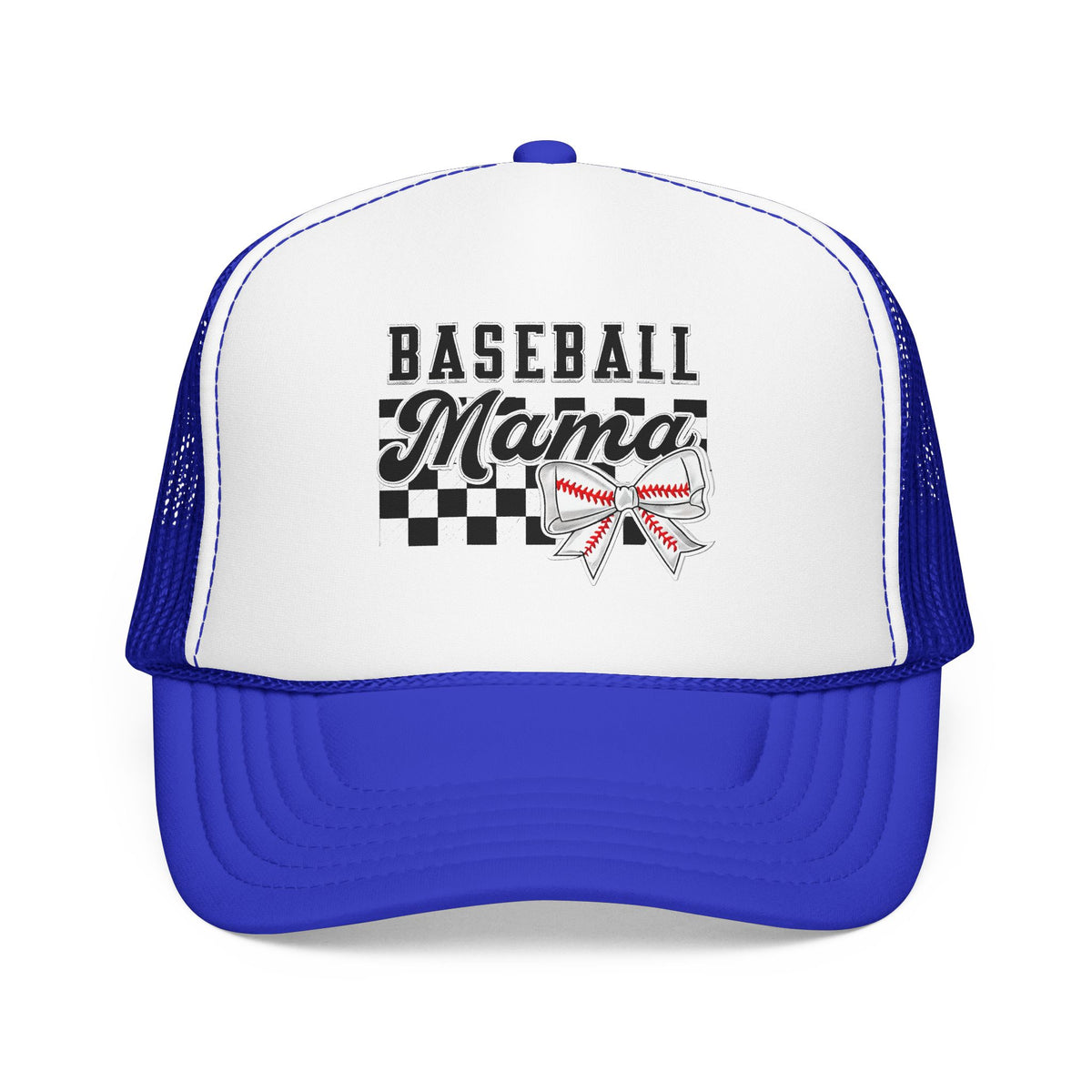 Baseball Mama Trucker Hat – Mom Cap with Checkerboard & Bow