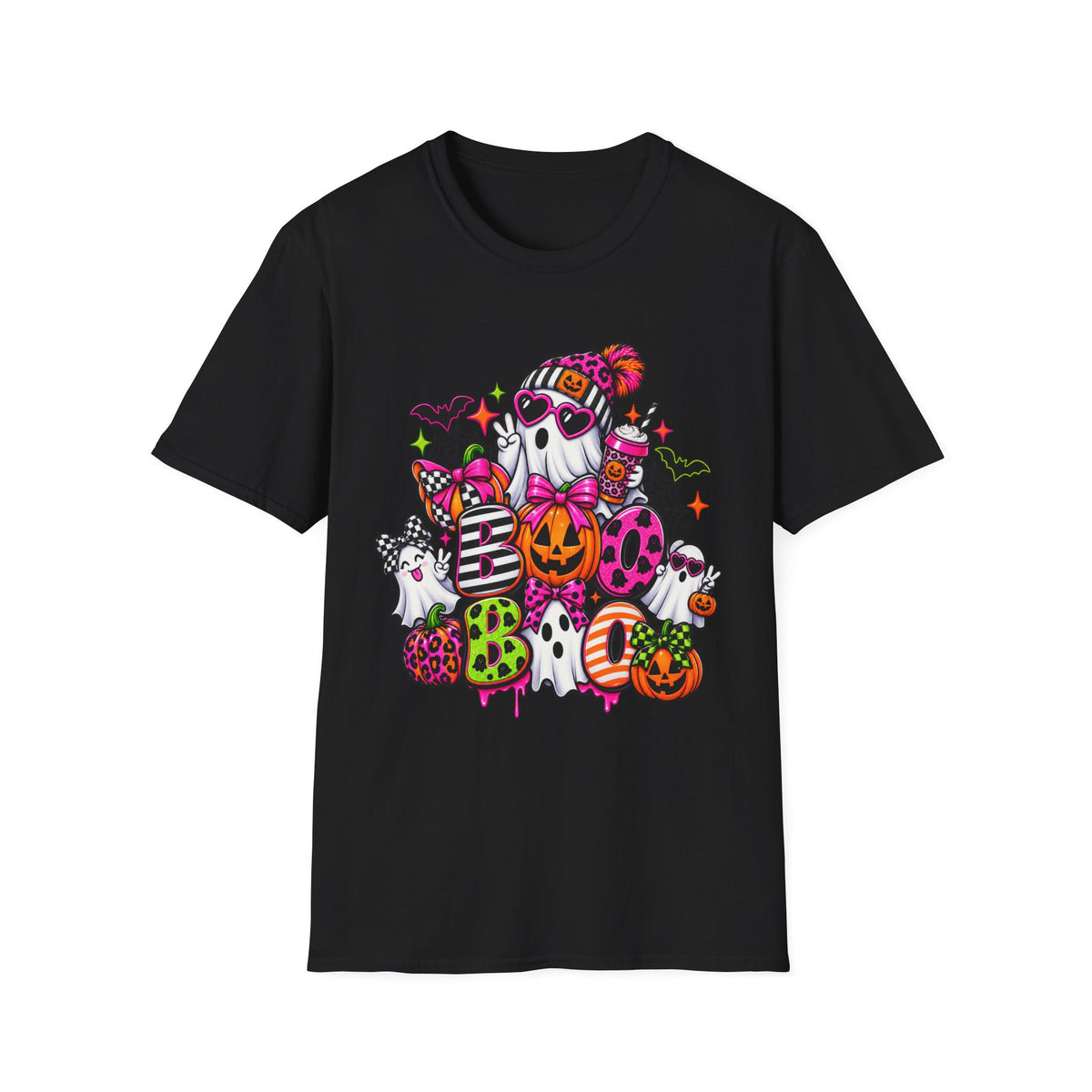 Cute Halloween Ghosts T-Shirt — Colorful Pumpkin & Candy Skull Graphic
