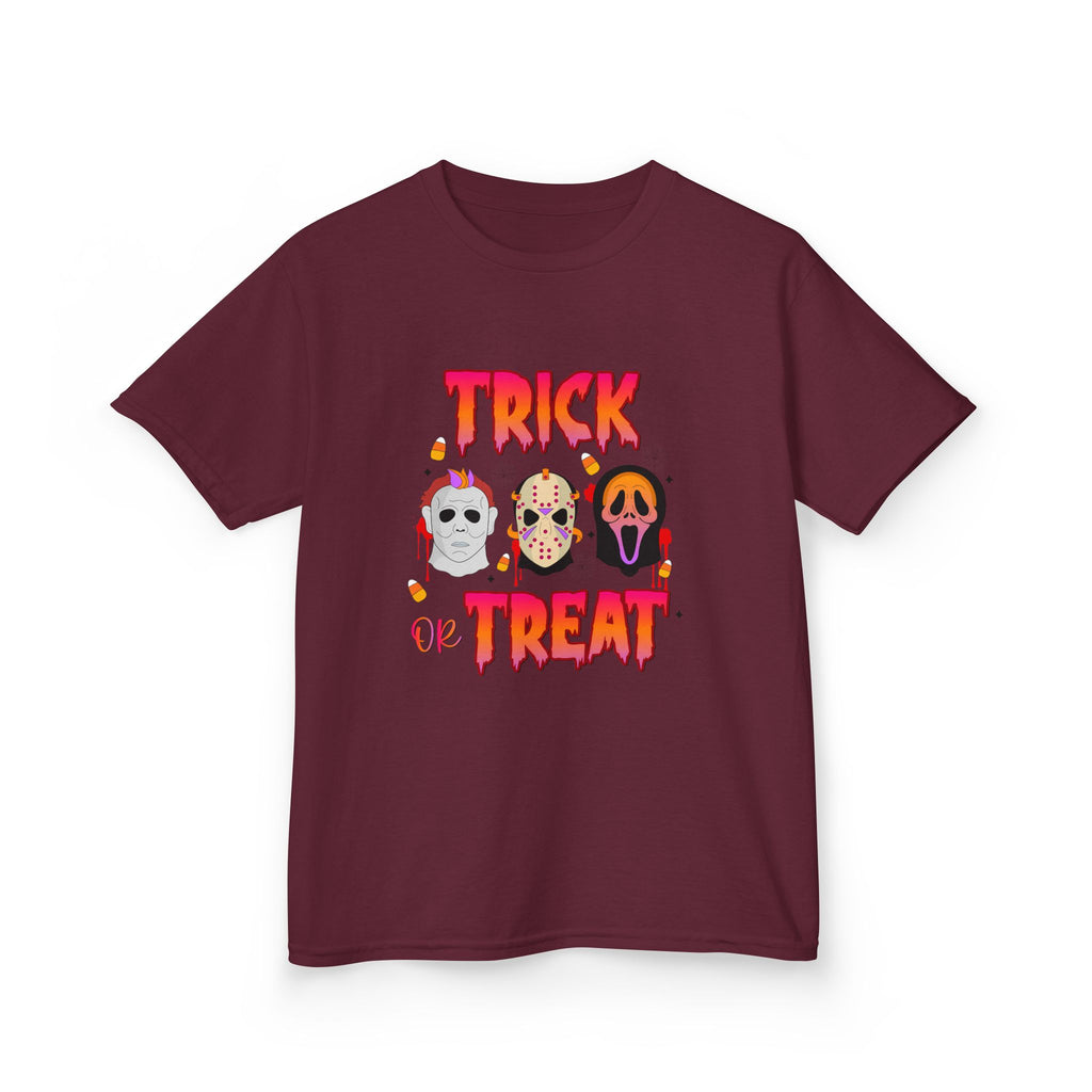 Kids T-Shirt — 'Trick or Treat' Halloween Mask Faces Tee