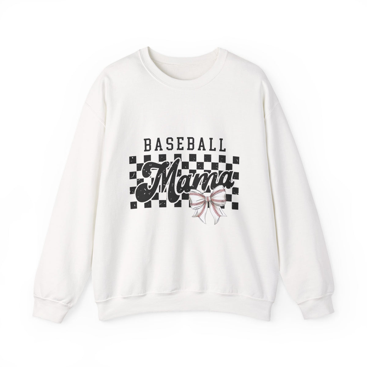 Baseball Mama Sweatshirt — Checkerboard Design with Pink Bow