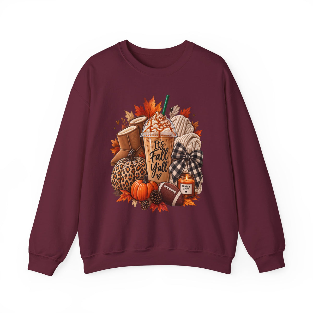 Fall Cozy Crewneck Sweatshirt – “It's Fall Y'all” Pumpkin Spice Autumn Graphic