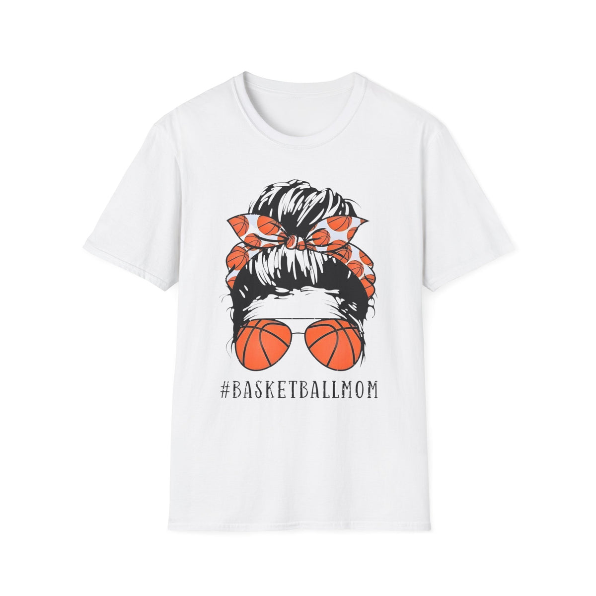 Basketball Mom Graphic T-Shirt — Messy Bun with Basketball Sunglasses