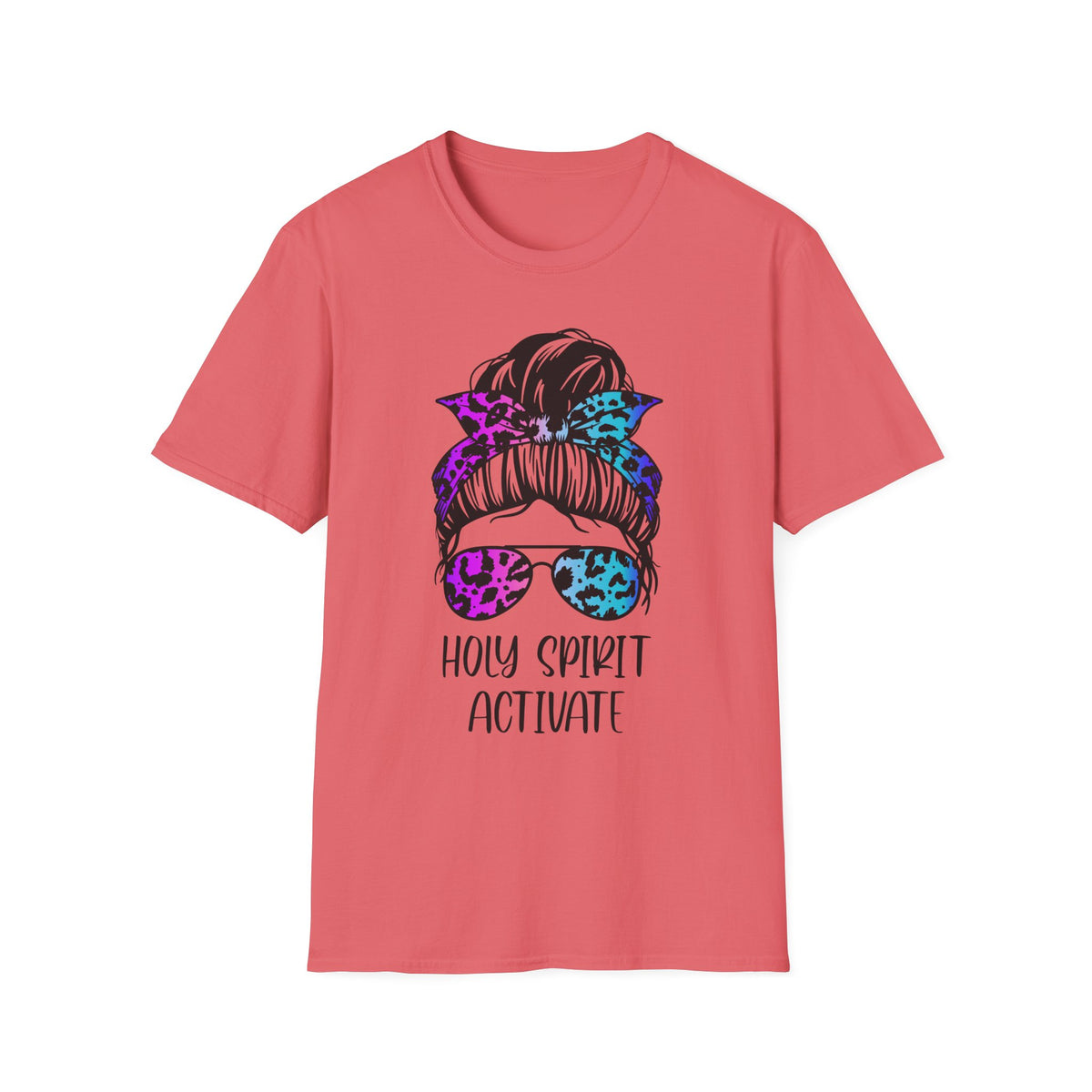 T-Shirt — Holy Spirit Activate Messy Bun Graphic Tee (Leopard Bow & Sunglasses)