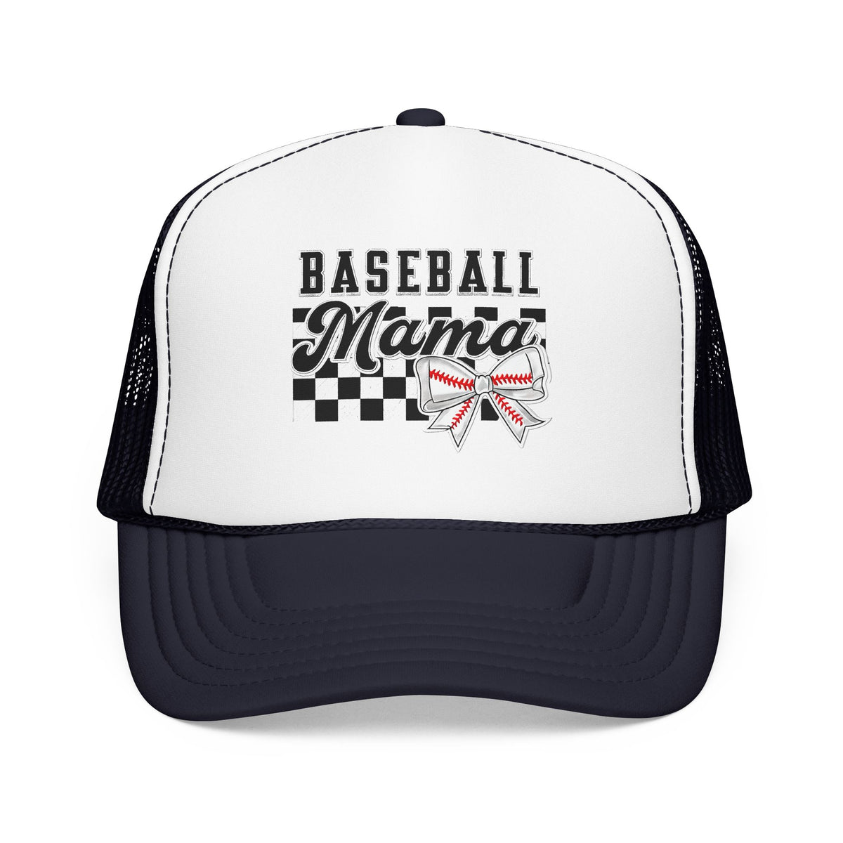 Baseball Mama Trucker Hat – Mom Cap with Checkerboard & Bow