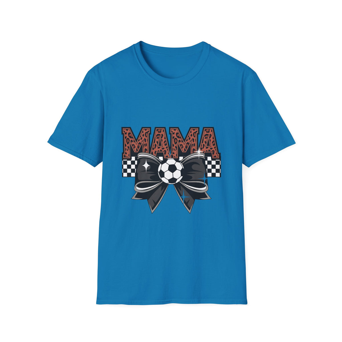 Mama Soccer Mom T-Shirt — Leopard Print & Checkered Bow Design
