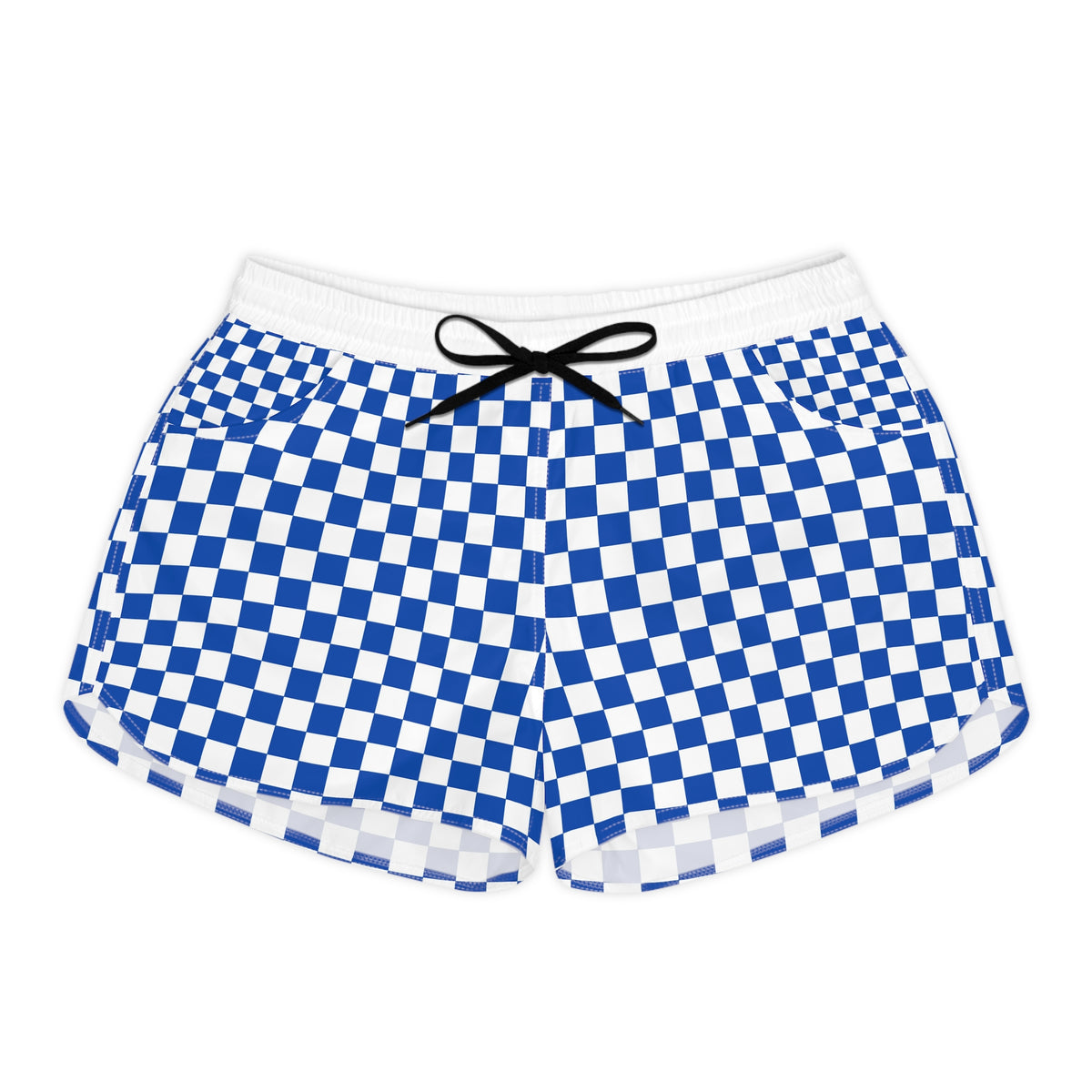 Blue Checkerboard Women's Casual Shorts – AOP Patterned Lounge & Beach Shorts