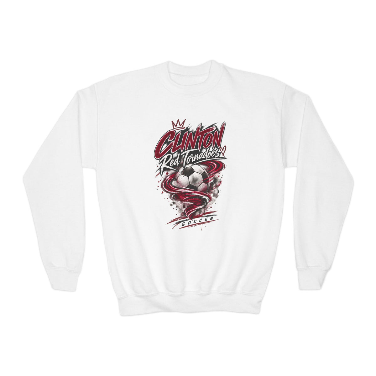 Youth Crewneck Sweatshirt - Clinton Red Tornadoes Soccer Team Graphic