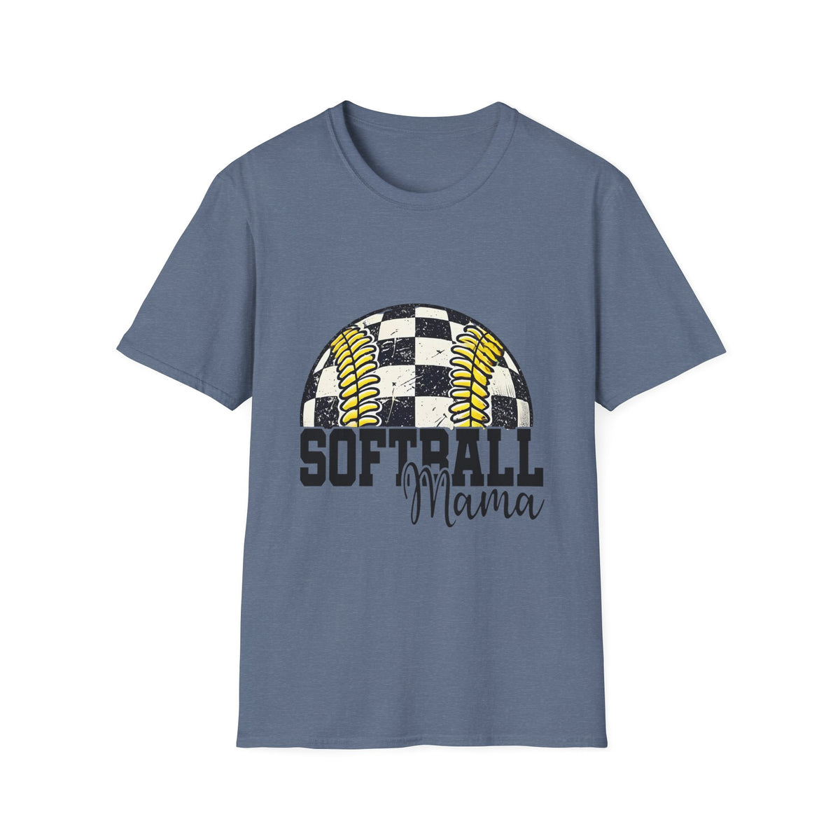 Softball Mama T‑Shirt — Checkered Ball Graphic Softball Mom Tee