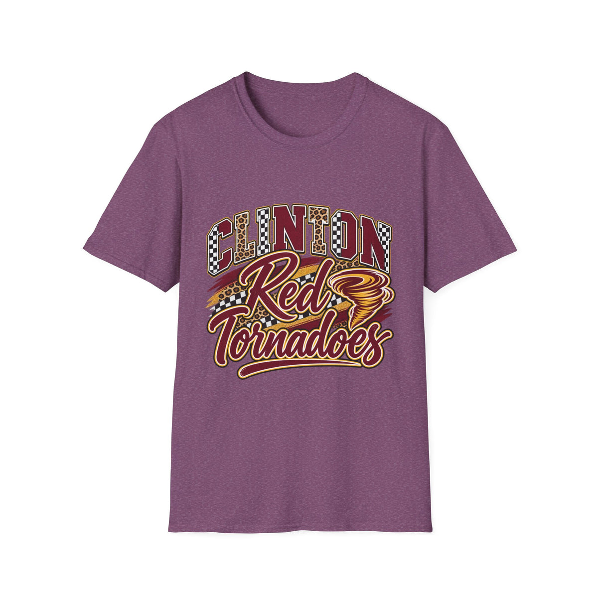Clinton Reds Tornadoes Graphic T-Shirt — Leopard & Checker Retro School Spirit Tee