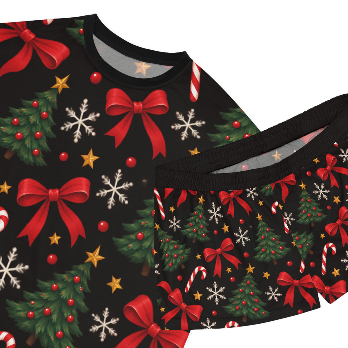 Christmas Tree & Candy Cane Women's Short Pajama Set