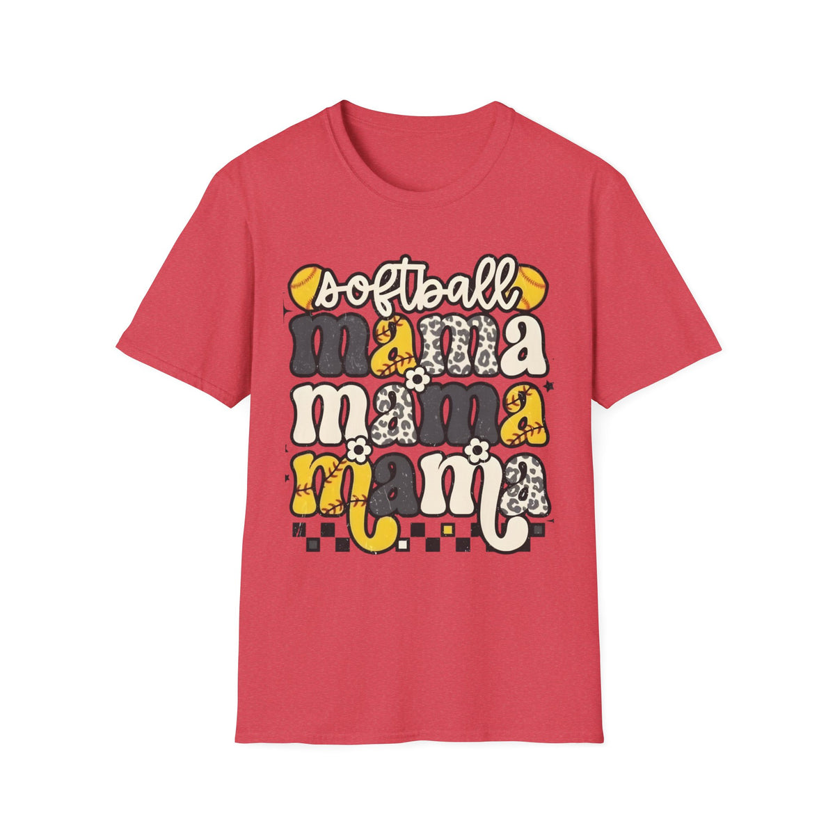 Softball Mama Graphic T-Shirt — Cute Leopard & Ball Mom Shirt