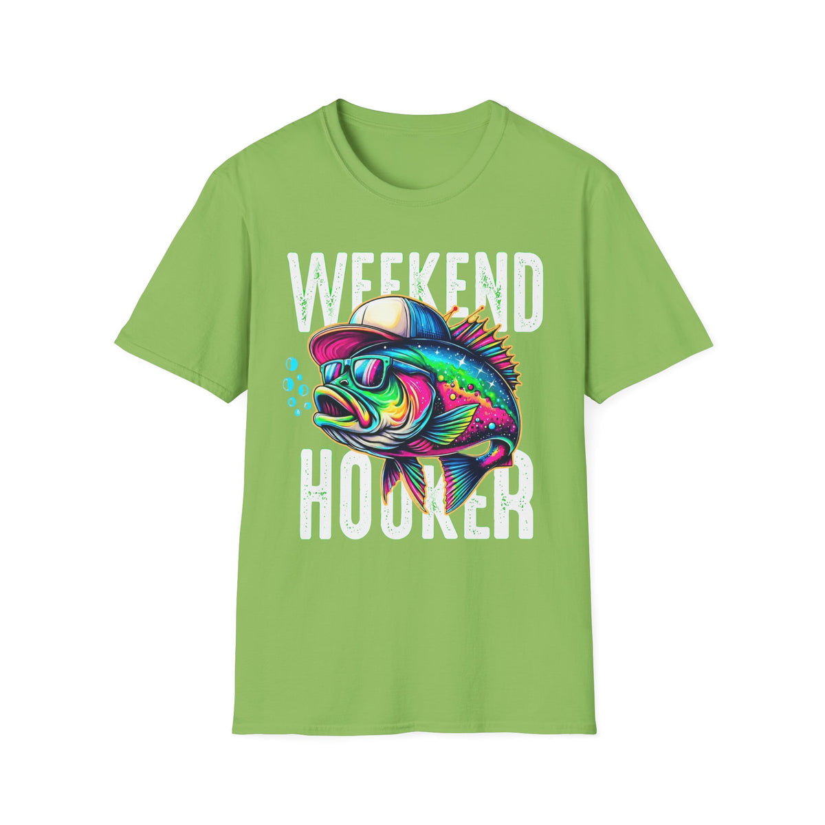 Weekend Hooker T-Shirt — Colorful Fishing Fish Graphic Tee for Anglers & Beach Days