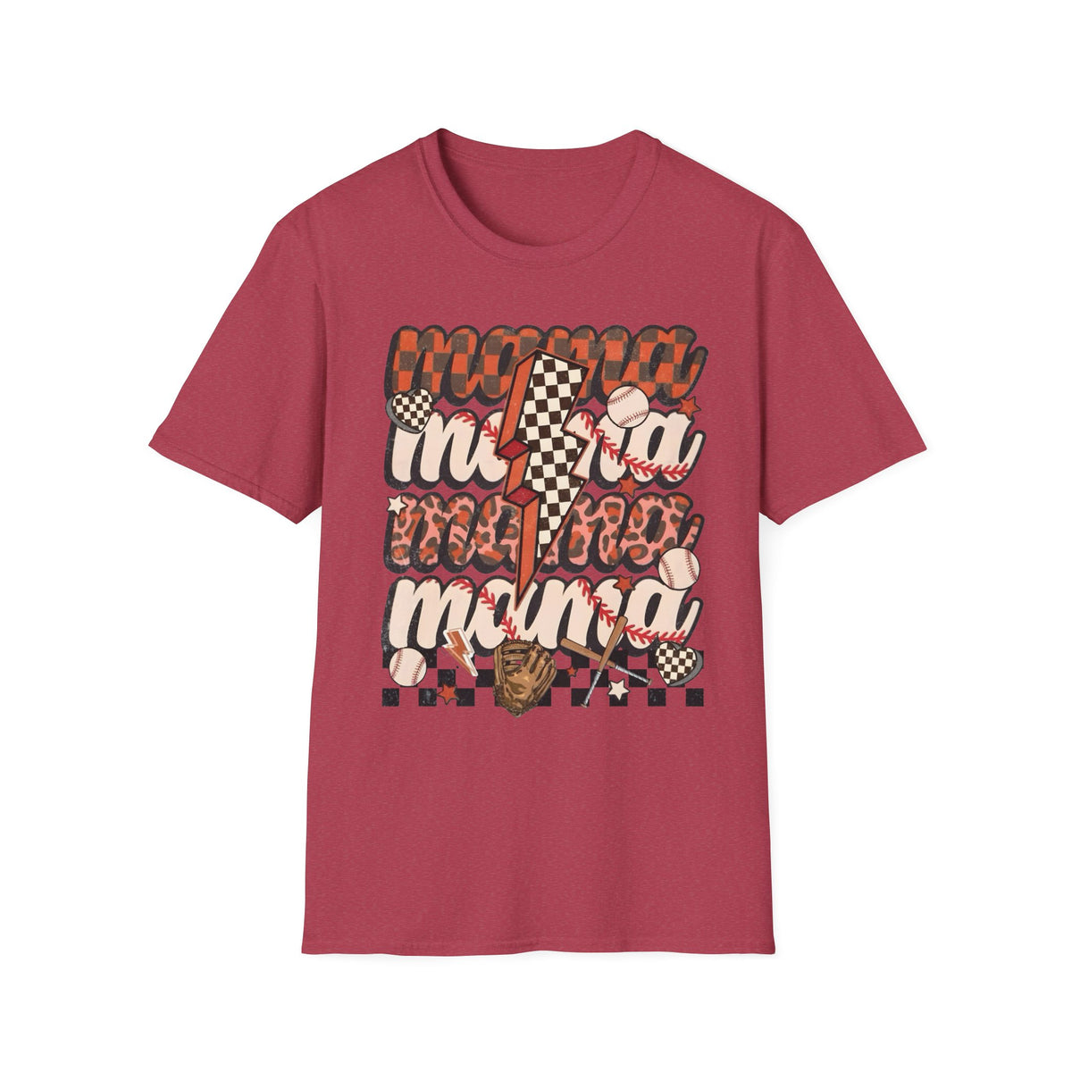 Baseball Mama T-Shirt — Checkerboard Lightning Mom Graphic Tee