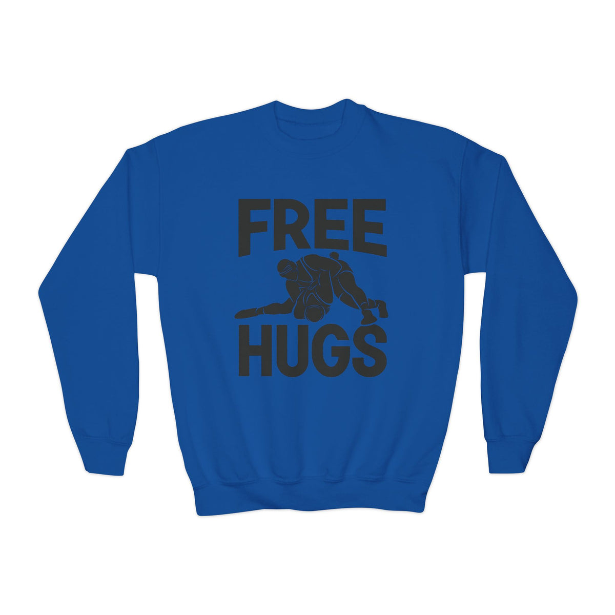Youth Crewneck Sweatshirt — "FREE HUGS" Wrestling Graphic