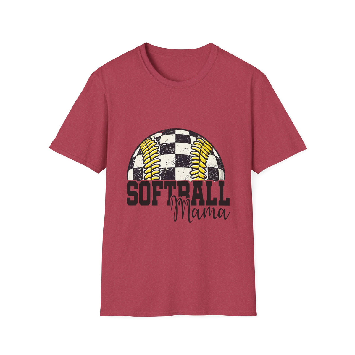 Softball Mama T‑Shirt — Checkered Ball Graphic Softball Mom Tee