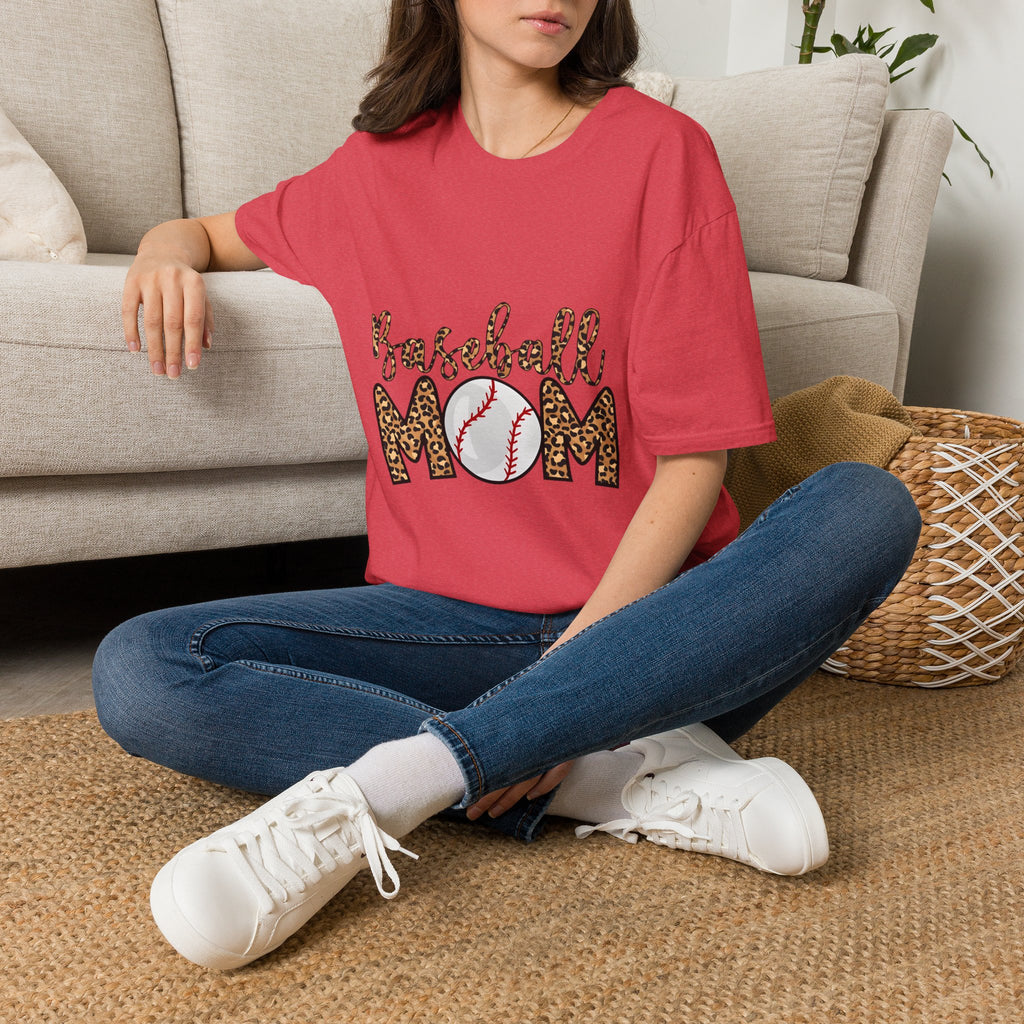 Baseball Mom Leopard Print T-Shirt — Baseball Mom Tee with Baseball Graphic