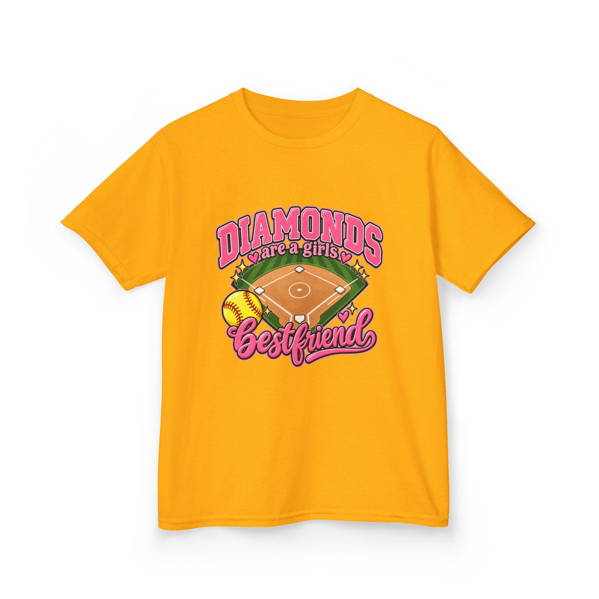 Kids Baseball Tee — "Diamonds Are My Bestfriend" Pink Softball Field Design