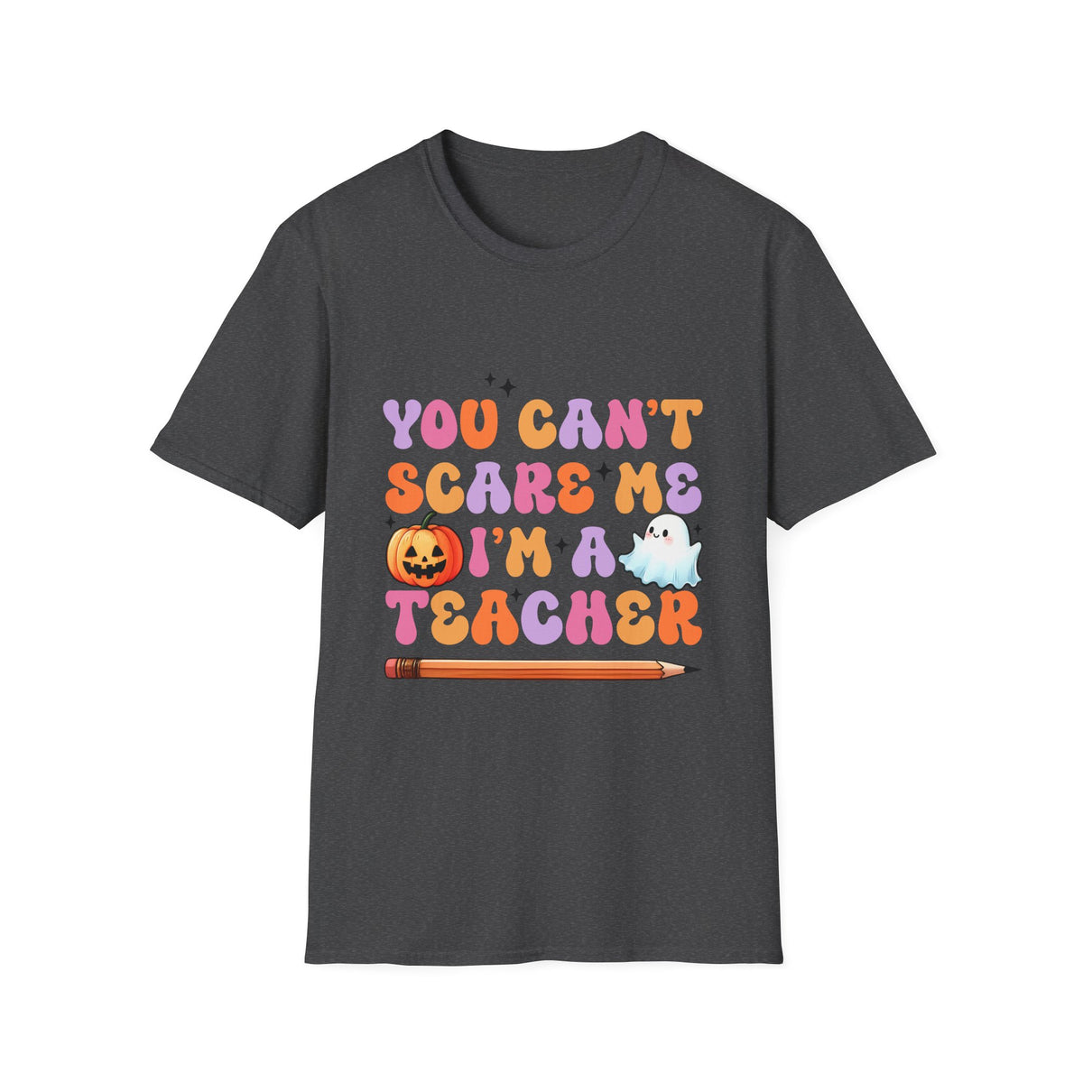 Teacher Halloween T-Shirt – “You Can’t Scare Me I’m A Teacher” Cute Retro Ghost & Pumpkin Tee