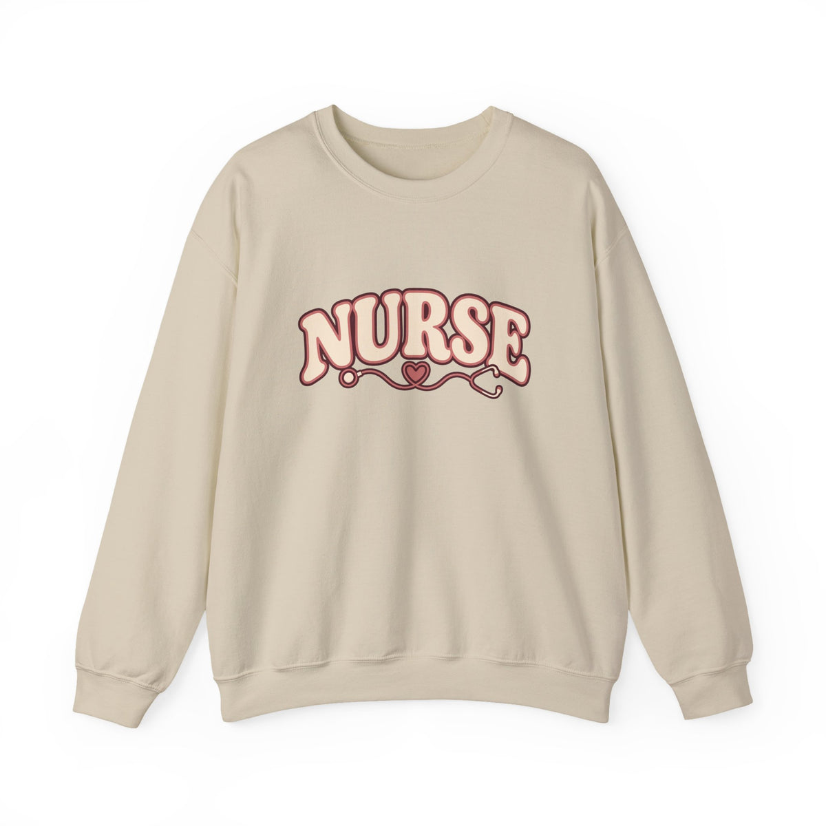 Nurse Crewneck Sweatshirt — Retro Script "NURSE" Design with Heart Stethoscope