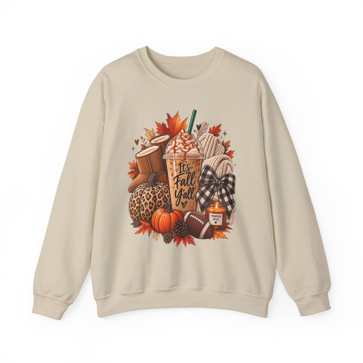 Fall Cozy Crewneck Sweatshirt – “It's Fall Y'all” Pumpkin Spice Autumn Graphic