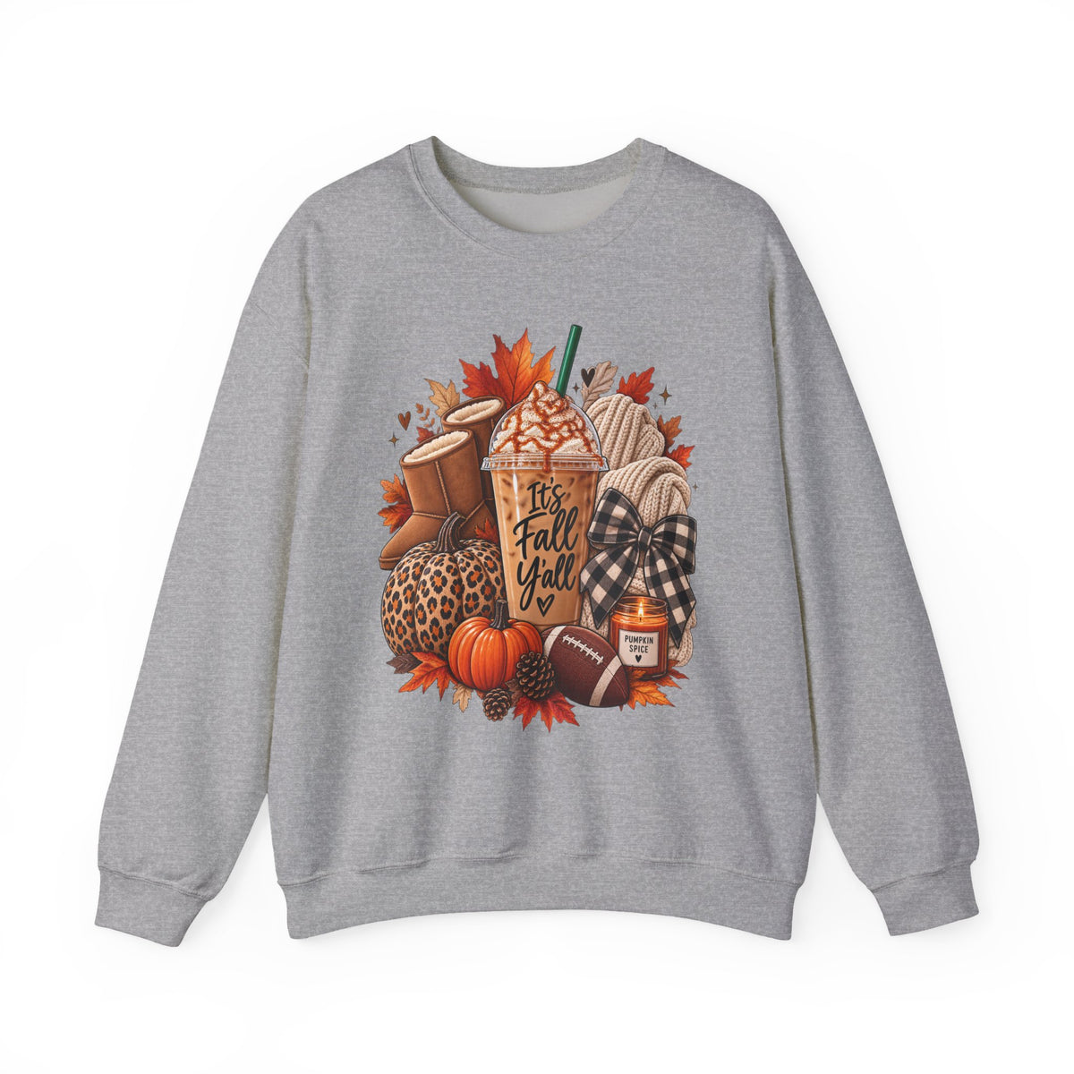 Fall Cozy Crewneck Sweatshirt – “It's Fall Y'all” Pumpkin Spice Autumn Graphic