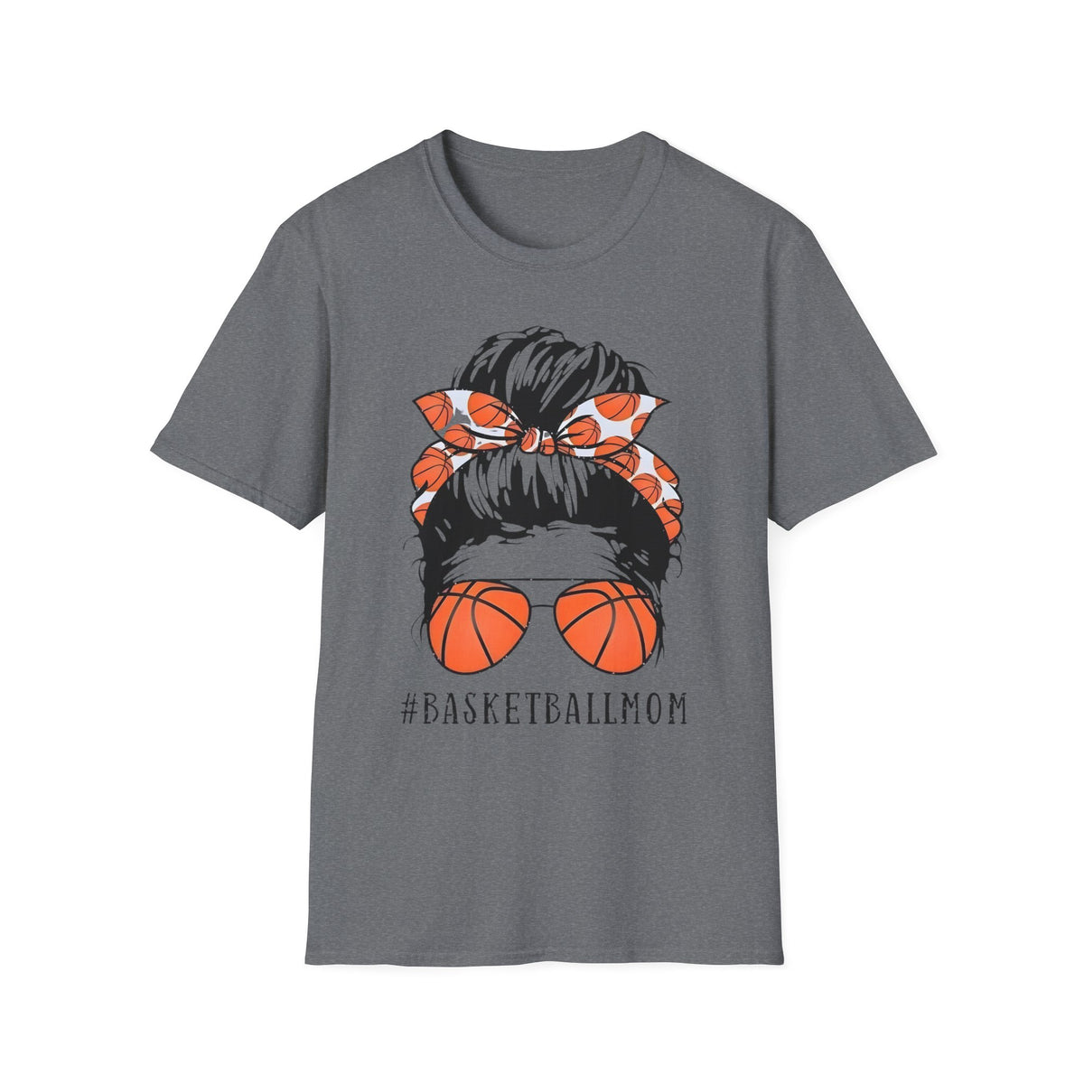 Basketball Mom Graphic T-Shirt — Messy Bun with Basketball Sunglasses