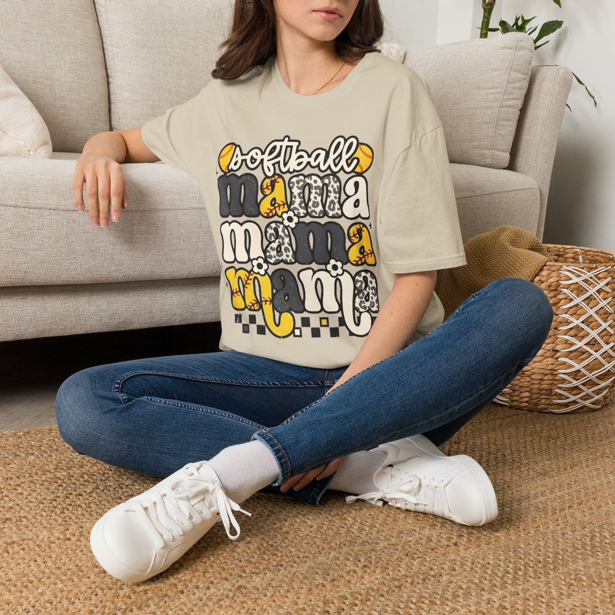 Softball Mama Graphic T-Shirt — Cute Leopard & Ball Mom Shirt