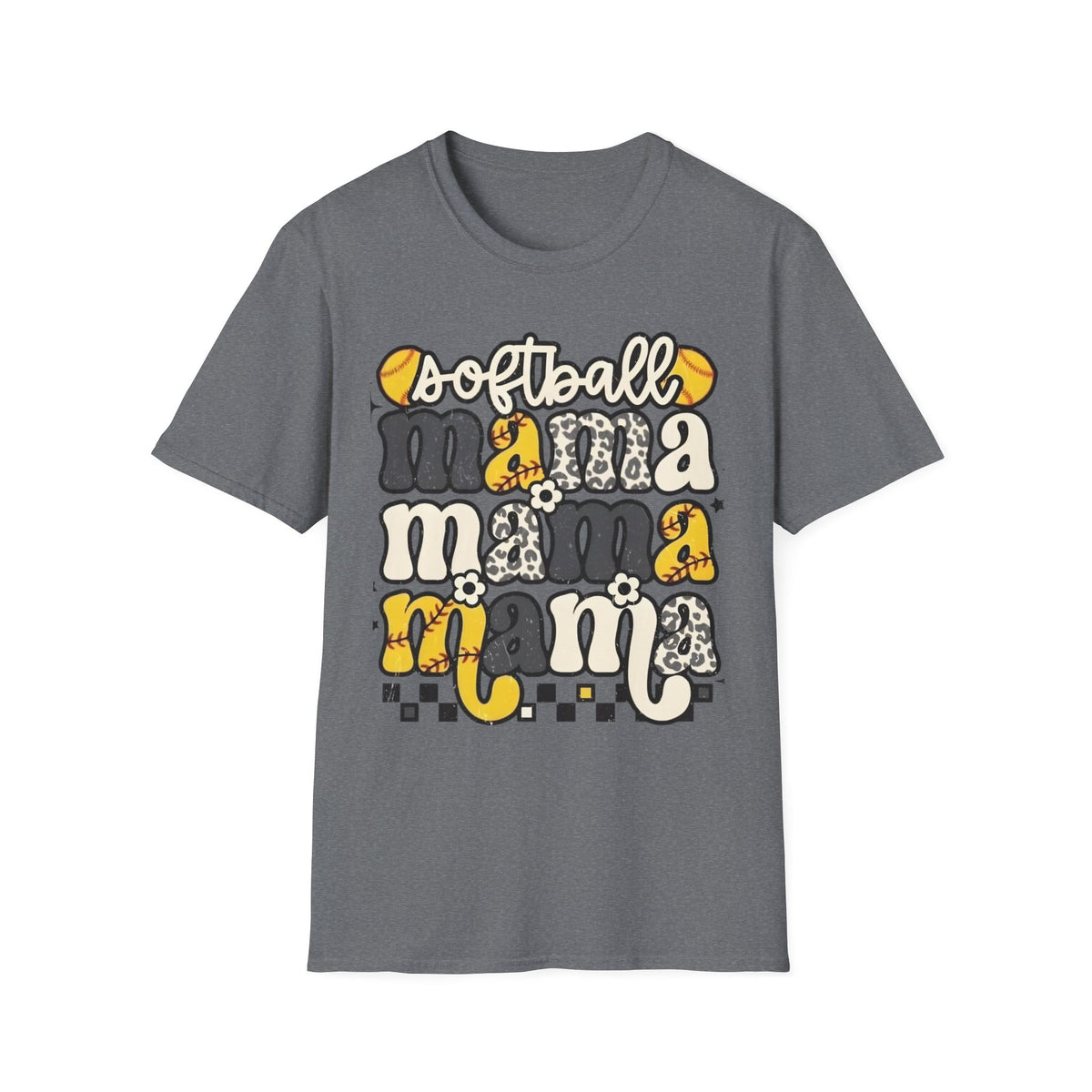 Softball Mama Graphic T-Shirt — Cute Leopard & Ball Mom Shirt