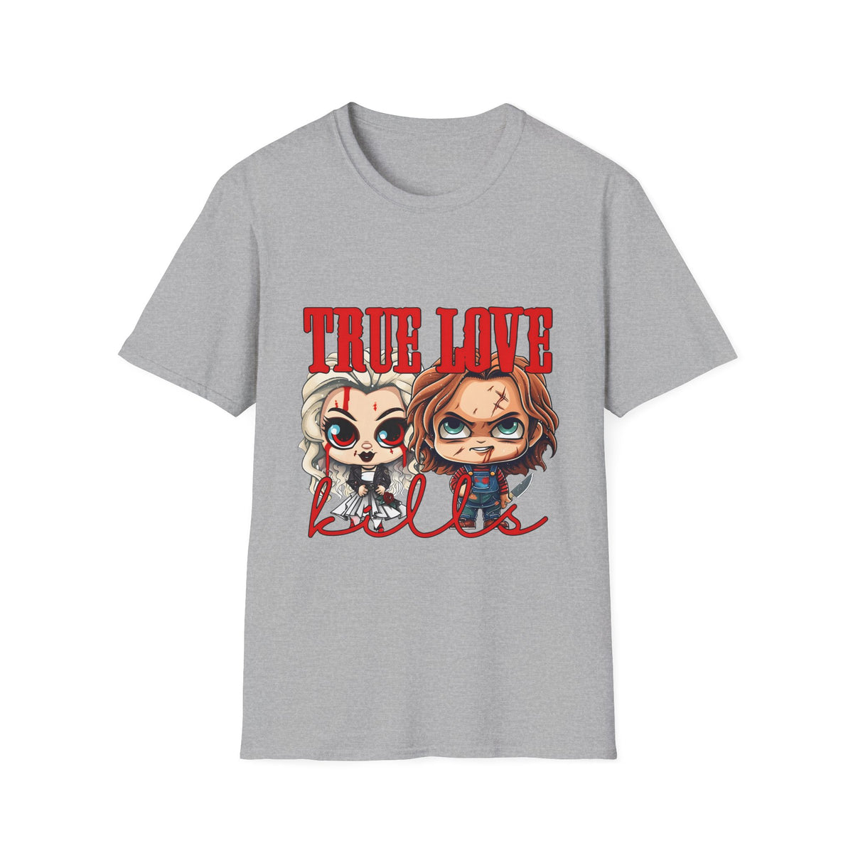 True Love Horror Couple T-Shirt — Cute Chibi Chucky & Tiffany Graphic Tee