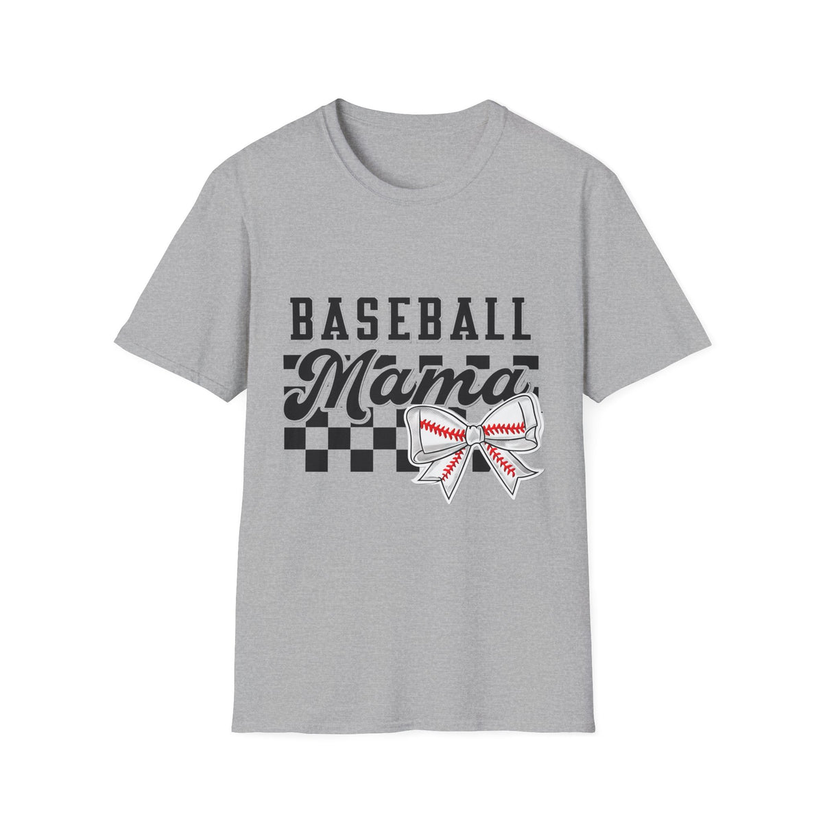 Baseball Mama T-Shirt — Checkerboard Bow Soft Tee for Baseball Moms