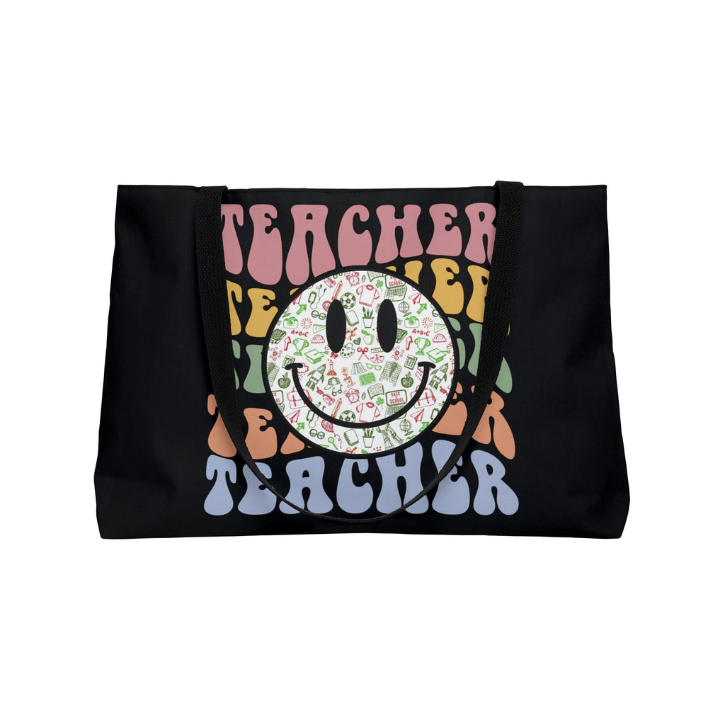 Teacher Smiley Weekender Tote Bag — Retro Floral Smile Teacher Gift