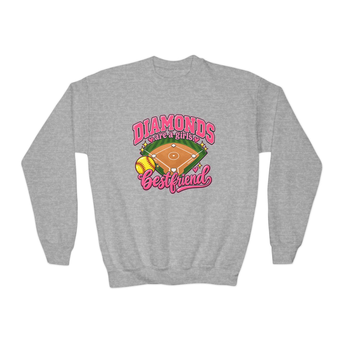 Youth Crewneck Sweatshirt — "Diamonds Best Friend" Baseball Field Graphic