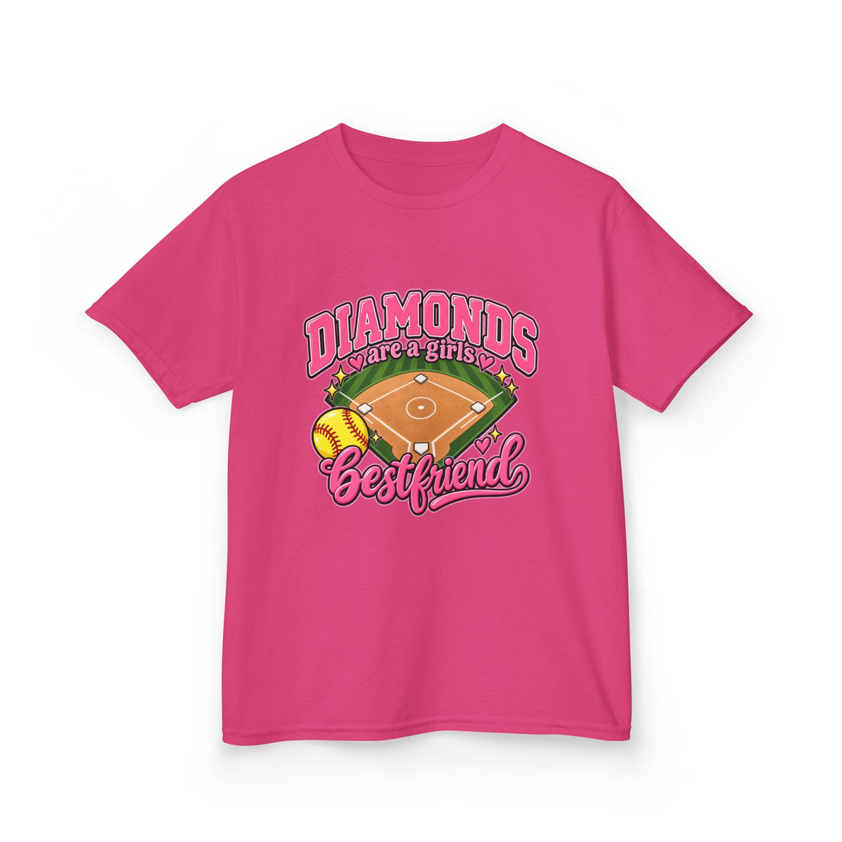 Kids Baseball Tee — "Diamonds Are My Bestfriend" Pink Softball Field Design