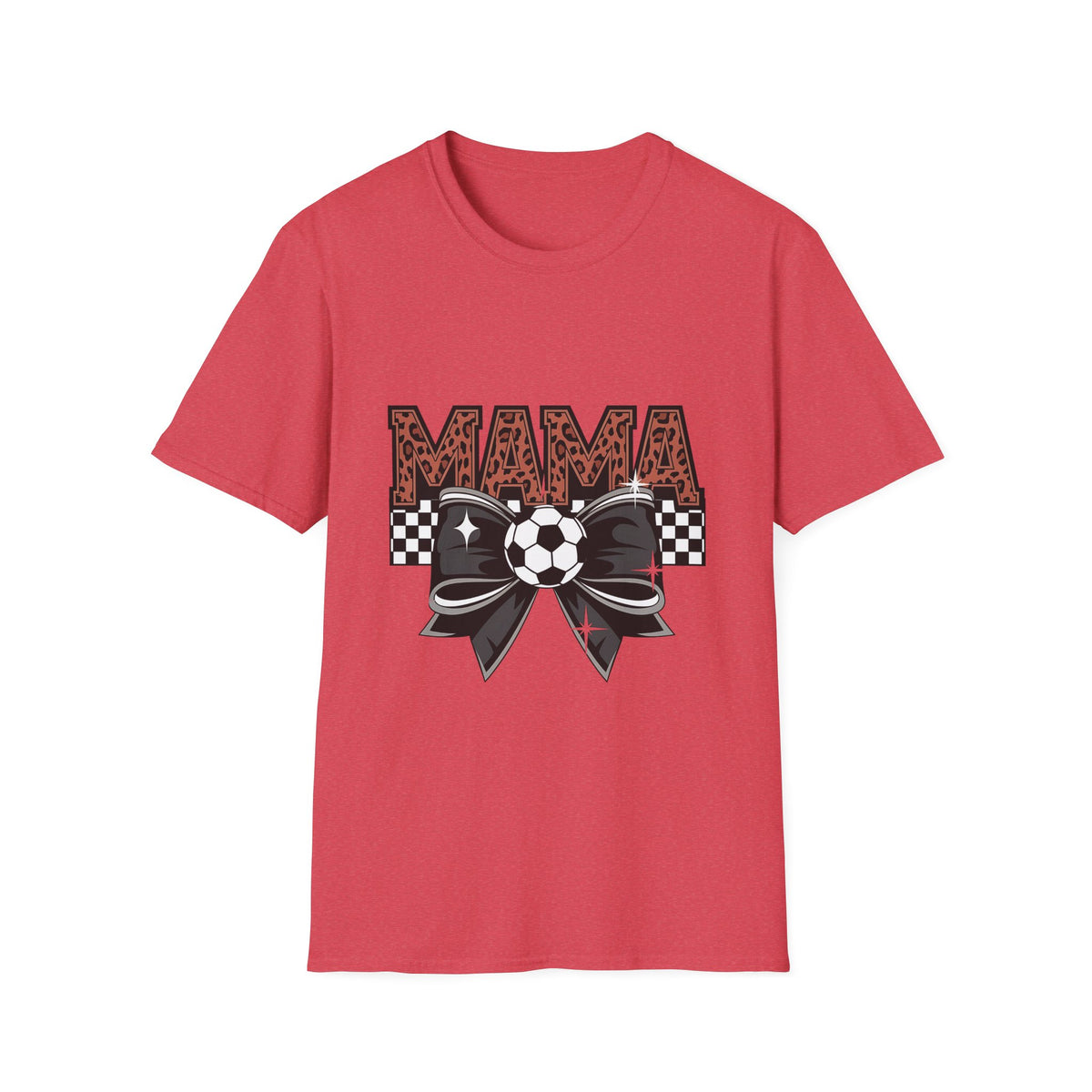 Mama Soccer Mom T-Shirt — Leopard Print & Checkered Bow Design