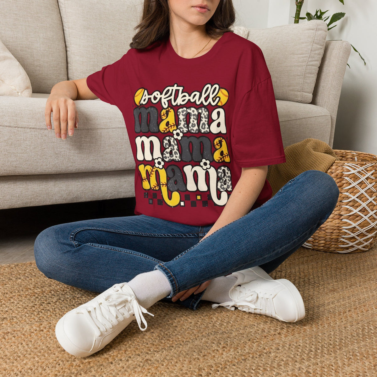 Softball Mama Graphic T-Shirt — Cute Leopard & Ball Mom Shirt