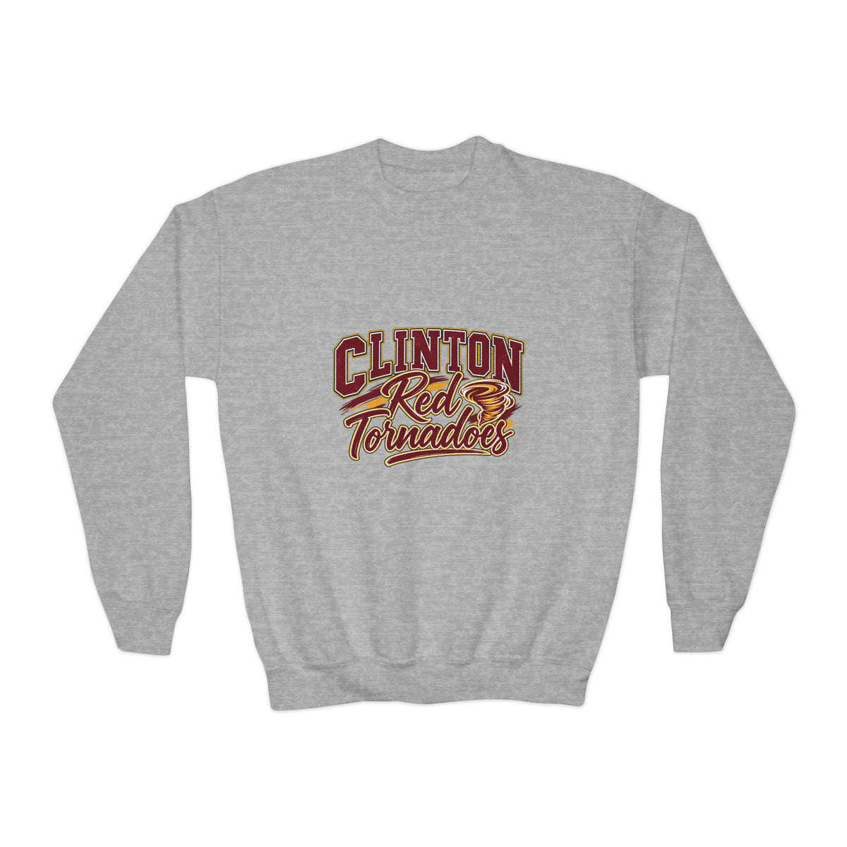 Clinton Red Tornadoes Youth Crewneck Sweatshirt — School Mascot Spirit Pullover