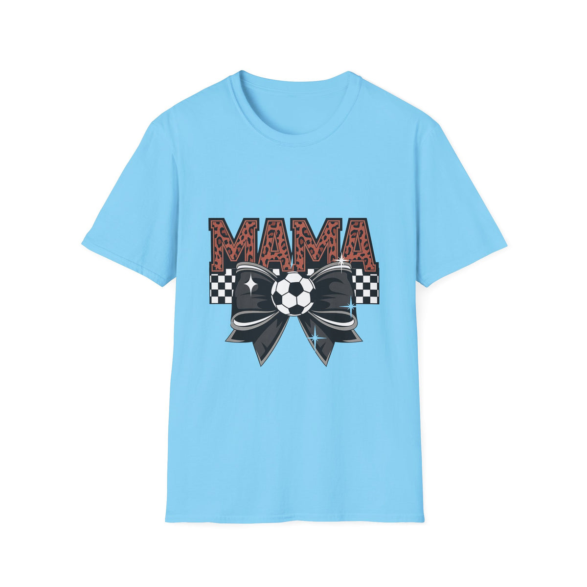 Mama Soccer Mom T-Shirt — Leopard Print & Checkered Bow Design