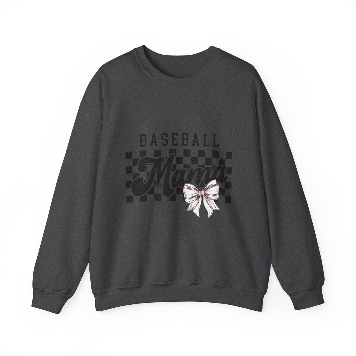 Baseball Mama Sweatshirt — Checkerboard Design with Pink Bow