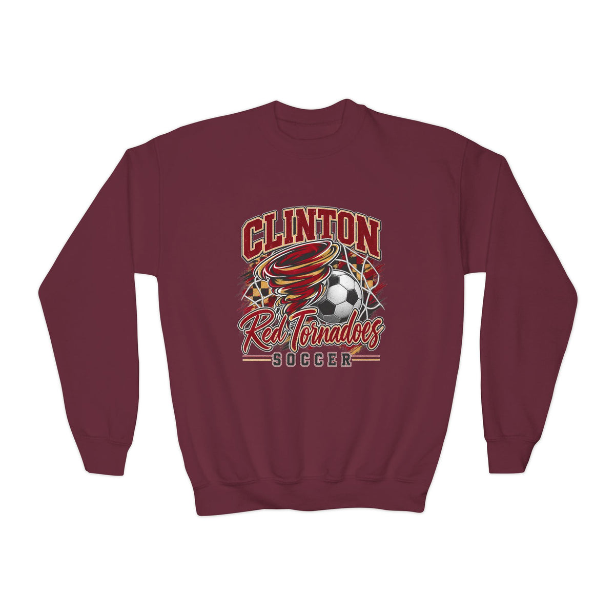 Youth Crewneck Sweatshirt - Clinton Red Tornadoes Soccer Team Graphic