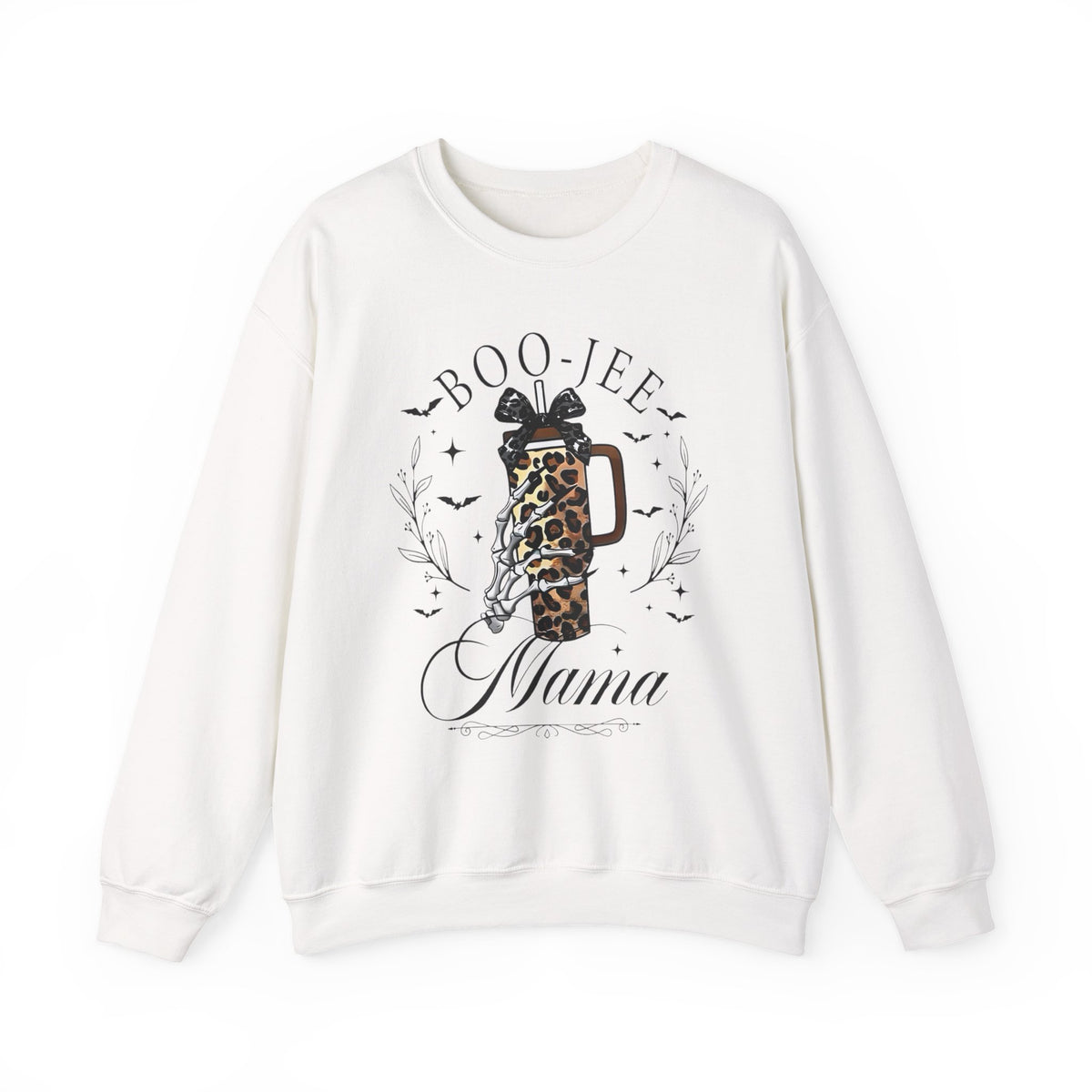 Boo-Jee Mama Crewneck Sweatshirt — Leopard Coffee Tumbler Mom Graphic