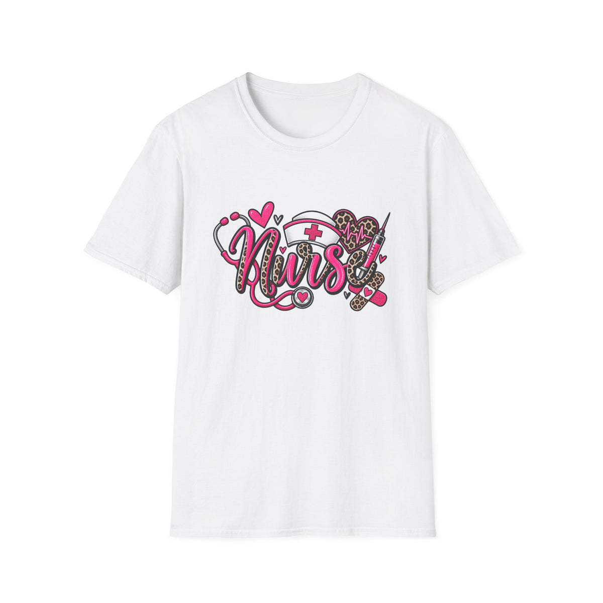 Nurse Heartbeat Graphic T-Shirt — Pink Leopard Medical Nurse Tee