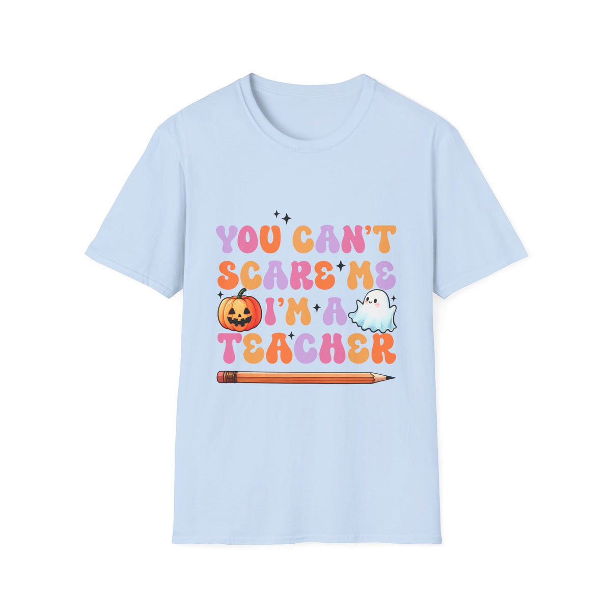 Teacher Halloween T-Shirt – “You Can’t Scare Me I’m A Teacher” Cute Retro Ghost & Pumpkin Tee