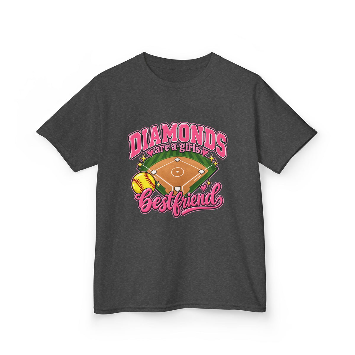 Kids Baseball Tee — "Diamonds Are My Bestfriend" Pink Softball Field Design
