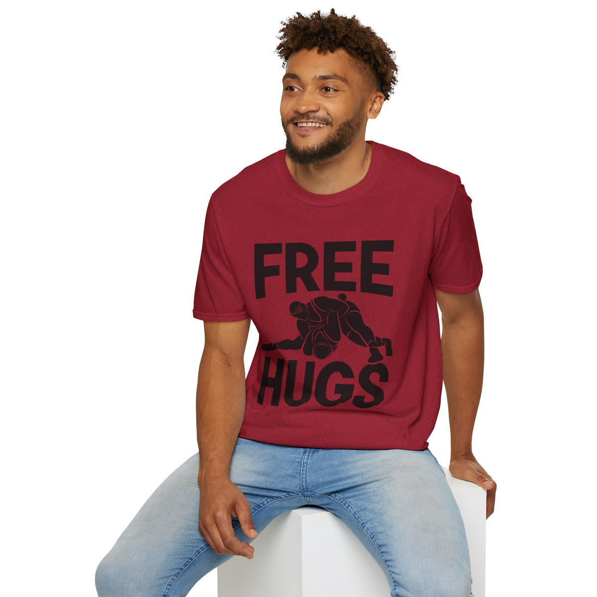 Free Hugs T-Shirt — Playful Graphic Tee with Hugging Illustration