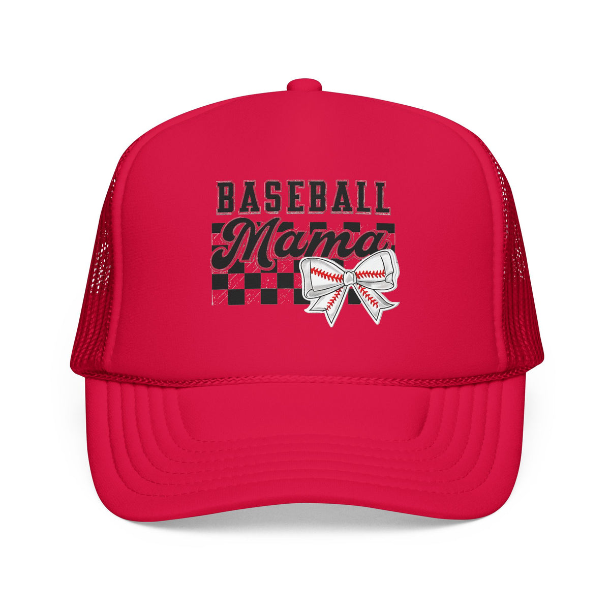 Baseball Mama Trucker Hat – Mom Cap with Checkerboard & Bow