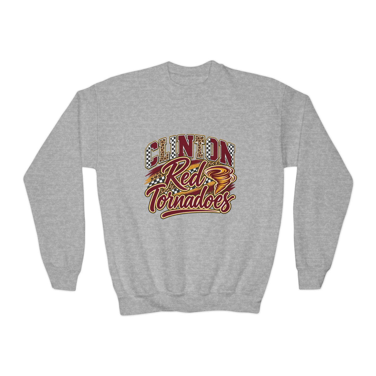 Clinton Red Tornadoes Youth Crewneck Sweatshirt - School Mascot Sports Pullover